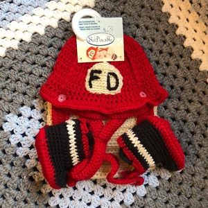 Firefighter crochet hat, diaper cover and booties